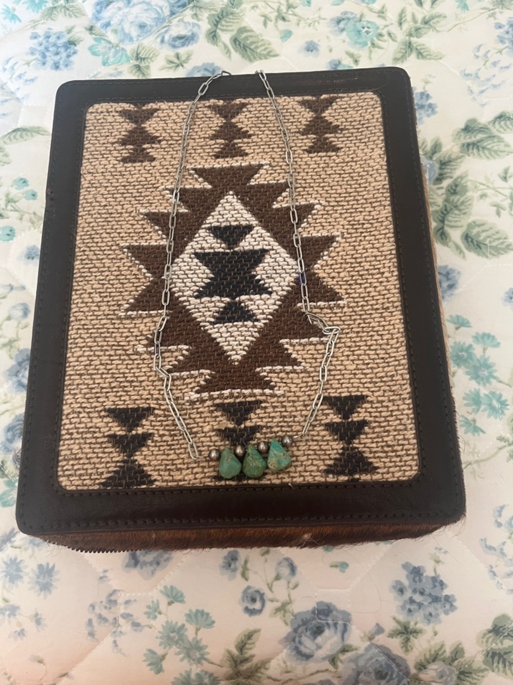 Sterling Silver Chain Necklace with Genuine Turquoise and Genuine Navajo Pearls